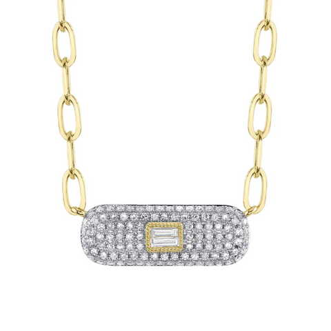 14K Yellow Gold 0.61ct Diamond Baguette Paper Clip Link Necklace