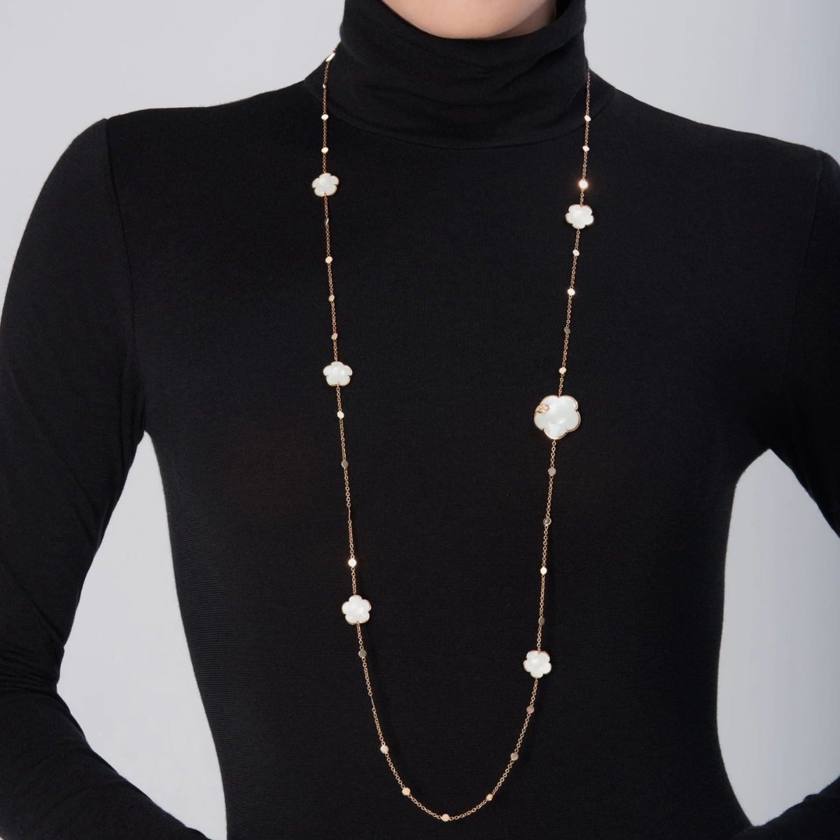 Pasquale Bruni Jewelry - Ton Joli Lunaire Sautoir 18K Rose Gold Mother of Pearl Moonstone and Diamond Necklace | Manfredi Jewels