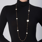 Ton Joli Lunaire Sautoir 18K Rose Gold Mother of Pearl, Moonstone, and Diamond Necklace