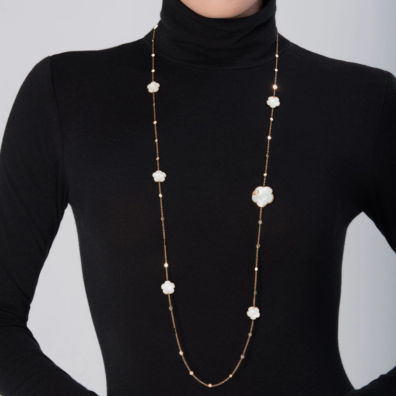 Ton Joli Lunaire Sautoir 18K Rose Gold Mother of Pearl, Moonstone, and Diamond Necklace