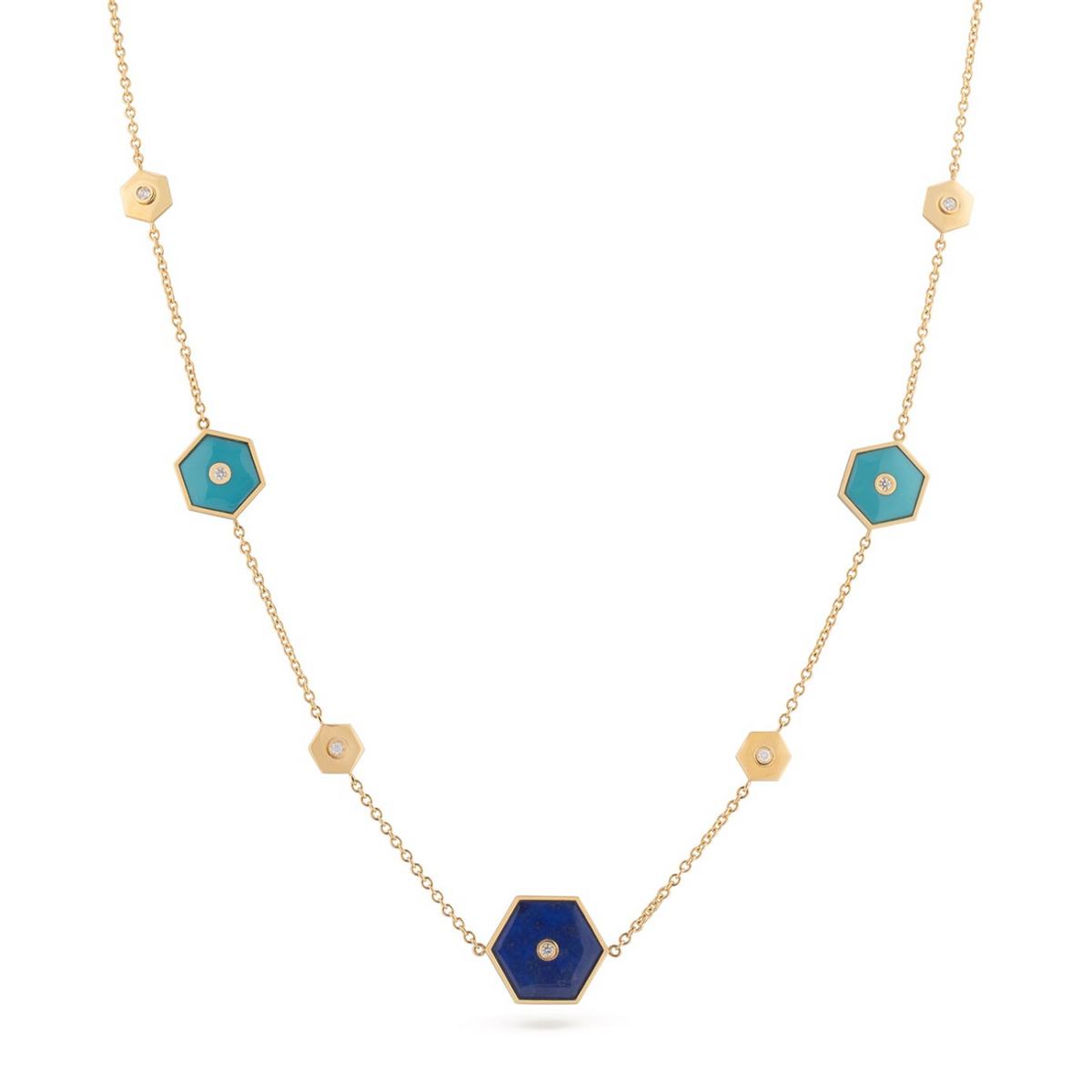 Miseno Jewelry - Baia Sommersa 18K Yellow Gold Lapis & Turquoise Diamonds Long Necklace | Manfredi Jewels