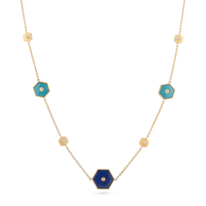 Miseno Jewelry - Baia Sommersa 18K Yellow Gold Lapis & Turquoise Diamonds Long Necklace | Manfredi Jewels
