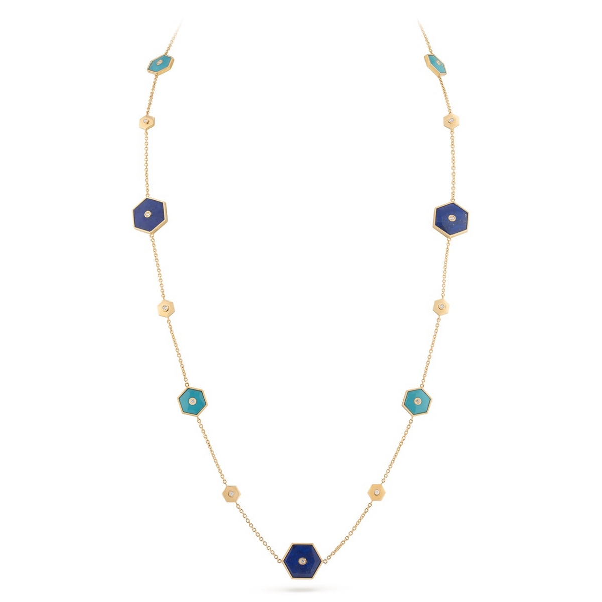 Miseno Jewelry - Baia Sommersa 18K Yellow Gold Lapis & Turquoise Diamonds Long Necklace | Manfredi Jewels