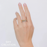 14K Yellow Gold 0.67ct Diamond Emerald Ribbed Ring
