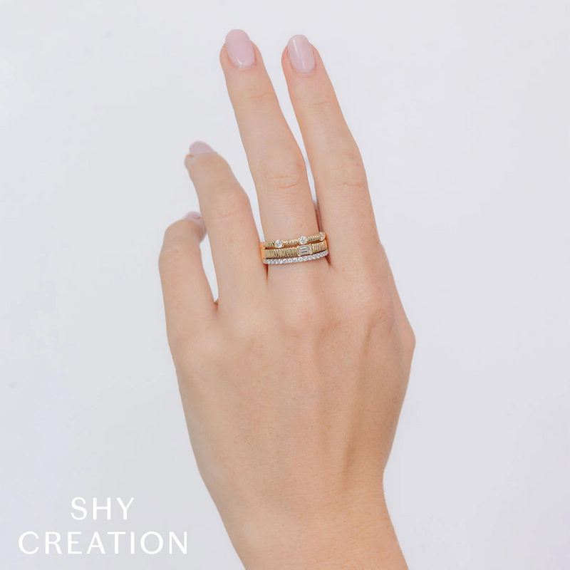 14K Yellow Gold 0.67ct Diamond Emerald Ribbed Ring