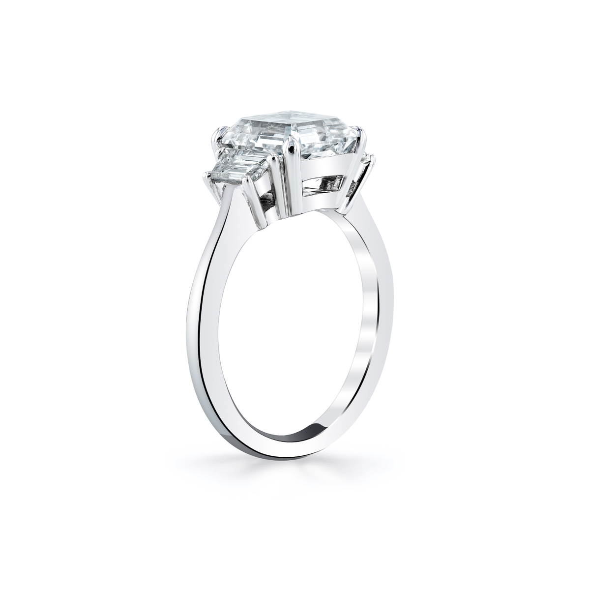 Asscher Cut 3.01ct Platinum Three Stone Diamond Engagement Ring
