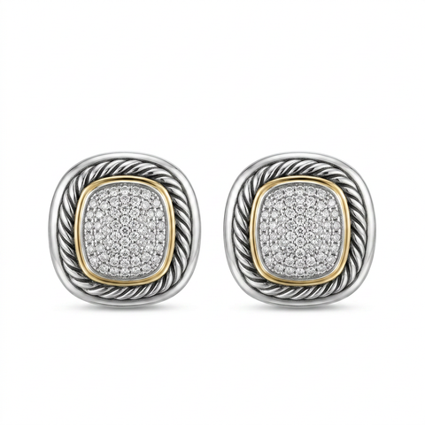 David Yurman 18K Yellow Gold & Sterling Silver Alboin Earrings with Pave Diamonds