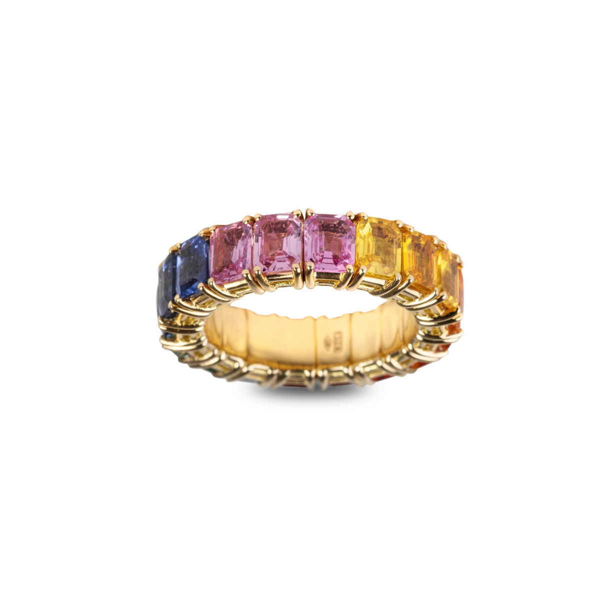 Zydo Italy Jewelry - Sapphires Rainbow 18K Yellow Gold Emerald Cut Stretch Ring | Manfredi Jewels