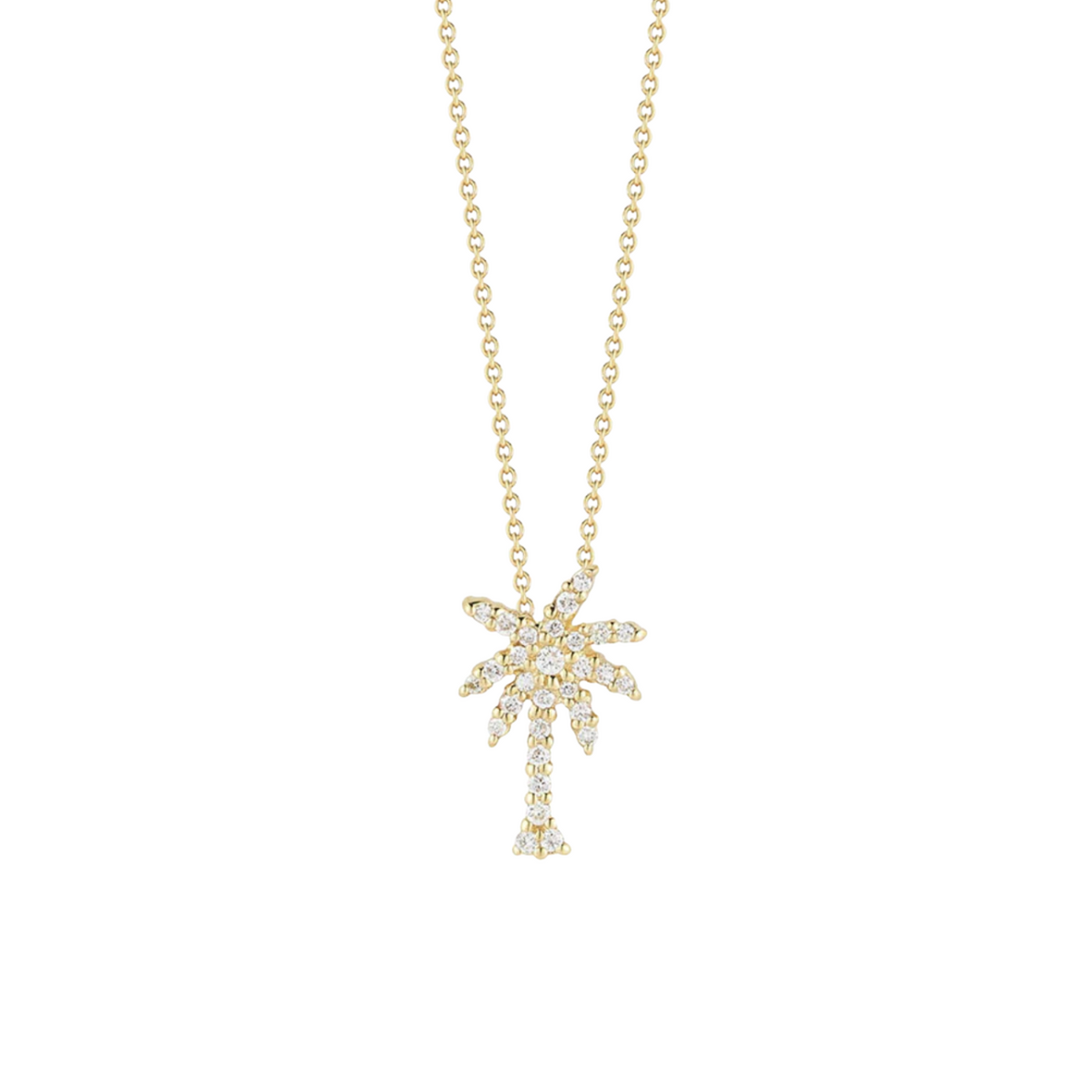 Roberto Coin Jewelry - Tiny Treasures 18K Yellow Gold Palm Tree Diamond Small Necklace | Manfredi Jewels