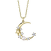 14K Yellow Gold 0.30ct Diamond & Cultured Pearl Crescent Moon & Star Necklace
