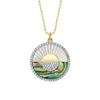 14K Yellow Gold 0.20ct Diamond & 3.06ct Abalone Shell & Mother of Pearl Pave Ribbed Circle Sunrise Sunset Faceted Ball Chain Necklace