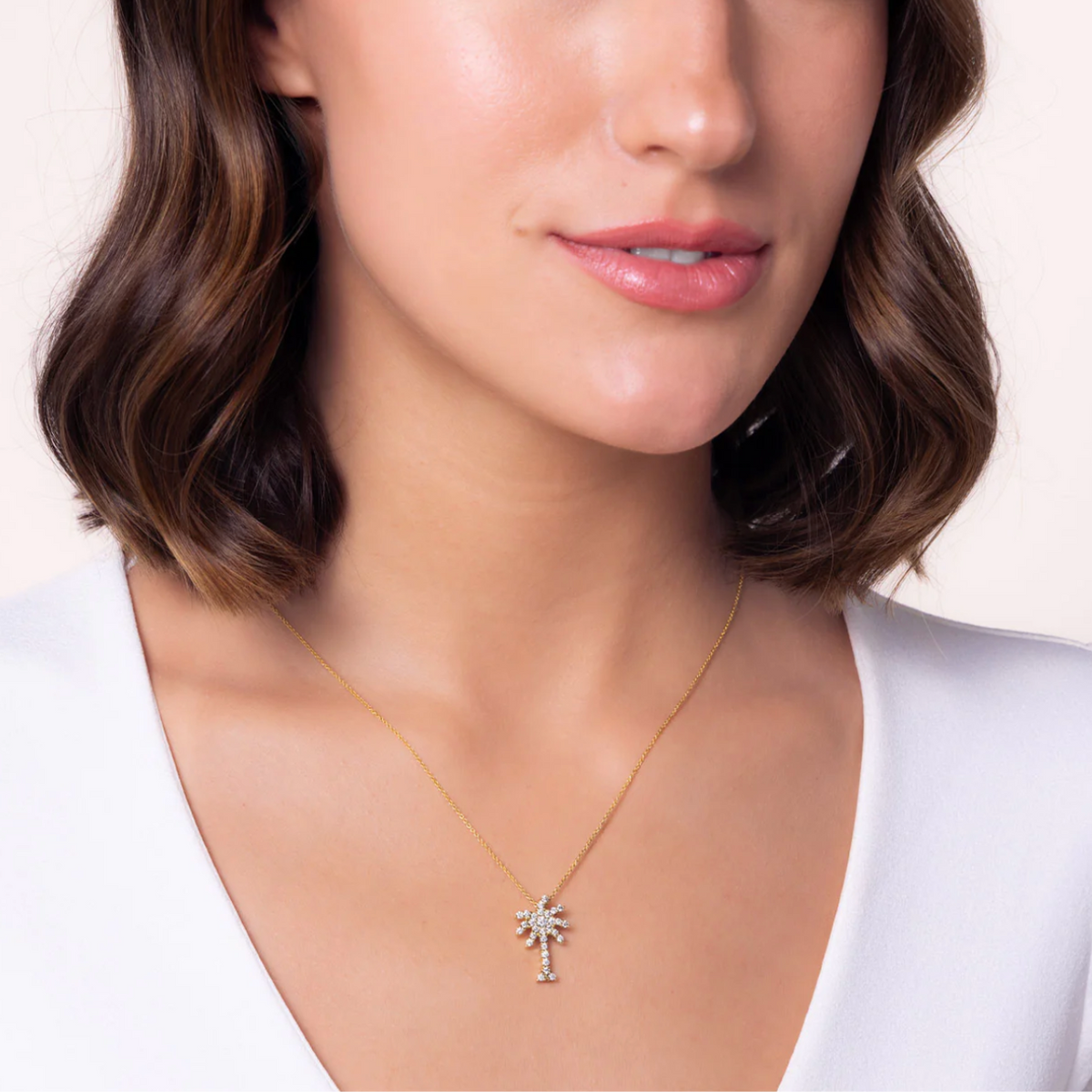 Roberto Coin Jewelry - Tiny Treasures 18K Yellow Gold Palm Tree Diamond Small Necklace | Manfredi Jewels