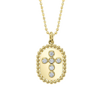 14K Yellow Gold 0.21ct Diamond Cross Oval Faceted Ball Chain Necklace