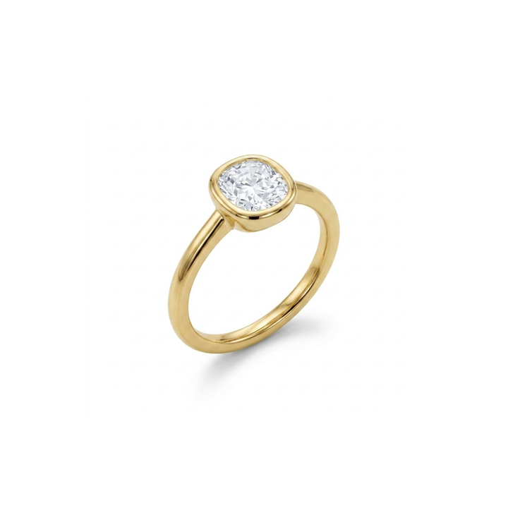 Cushion Cut 1.64ct Yellow Gold Bezel Set Diamond Ring