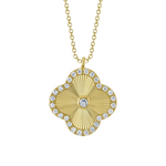 14K Yellow Gold 0.22ct Diamond Ribbed Clover Necklace
