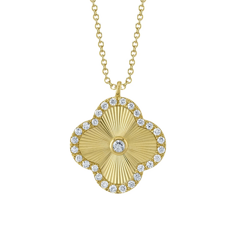 14K Yellow Gold 0.22ct Diamond Ribbed Clover Necklace