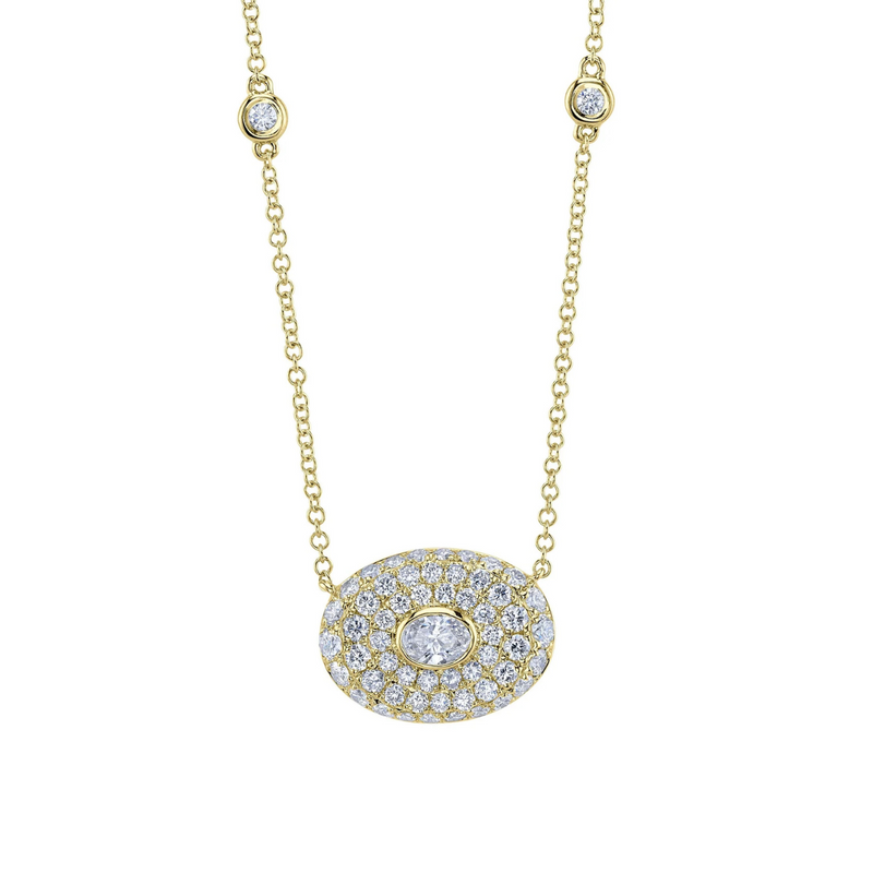 14K Yellow Gold 0.97ct Diamond Oval Bezel Necklace