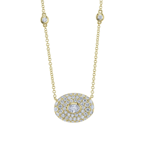 14K Yellow Gold 0.97ct Diamond Oval Bezel Necklace