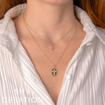 14K Yellow Gold 0.21ct Diamond Cross Oval Faceted Ball Chain Necklace