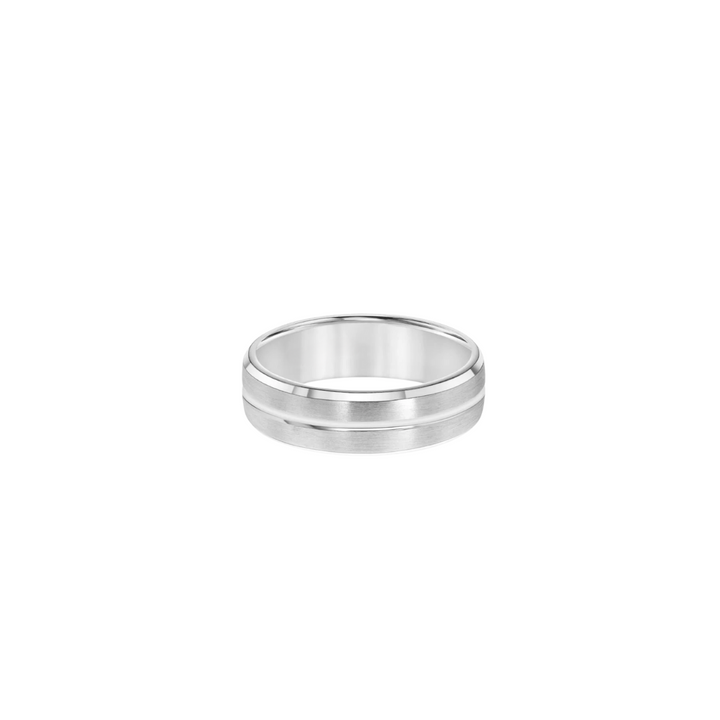 Furrer Jacot Engagement - 18K White Gold Polished Brushed Finish with Polish Center Line Wedding Band Ring | Manfredi Jewels