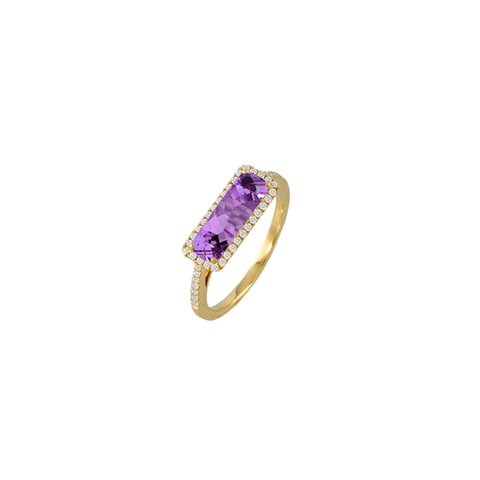 18K Yellow Gold Diamond Ring with Amethyst