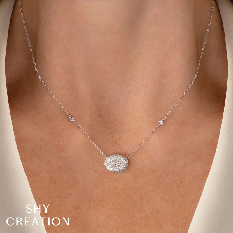 14K Yellow Gold 0.97ct Diamond Oval Bezel Necklace