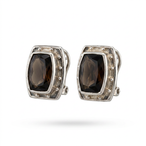 Stephen Dweck Sterling Silver & Smokey Quartz Earrings
