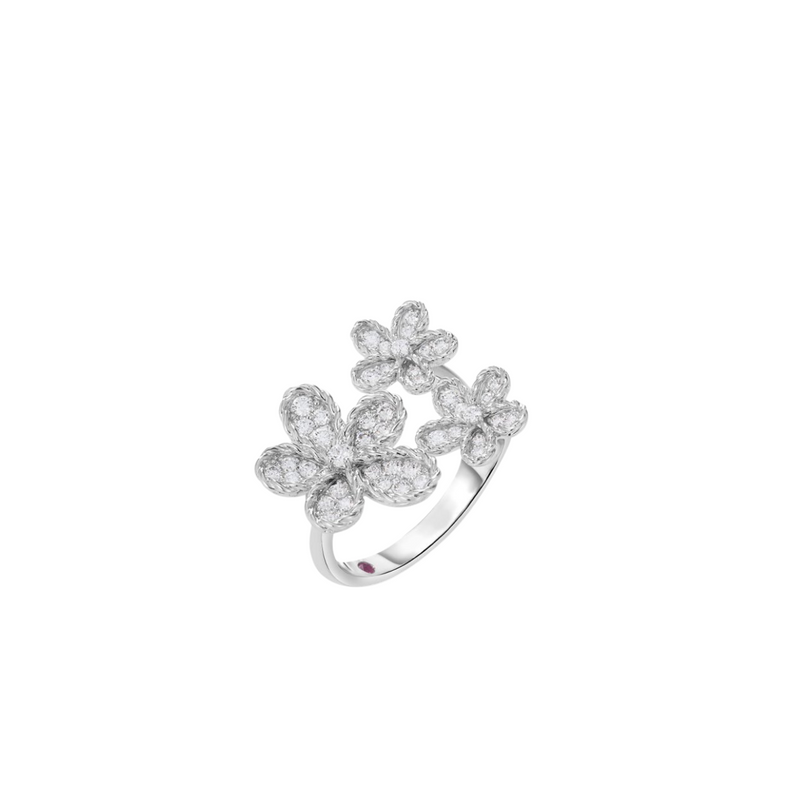 18K White Gold Jasmine Pave Diamond Multi Flower Ring