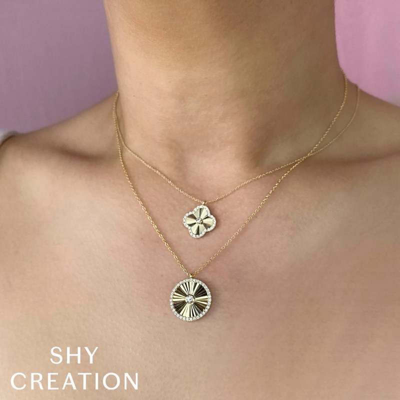14K Yellow Gold 0.22ct Diamond Ribbed Clover Necklace