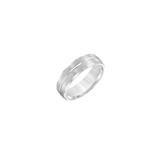 18K White Gold Polished Brushed Finish with Polish Center Line Wedding Band Ring