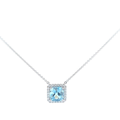 18K White Gold, Aquamarine, & Diamond Pendant