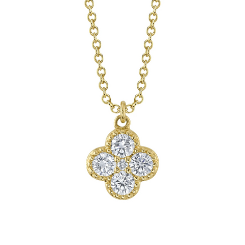 14K Yellow Gold 0.33ct Diamond Clover Necklace