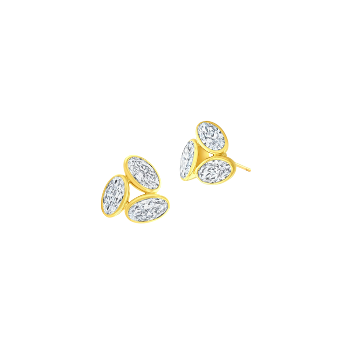 Rahaminov Diamonds - 18K Yellow Gold Diamond Oval Cluster Earrings | Manfredi Jewels