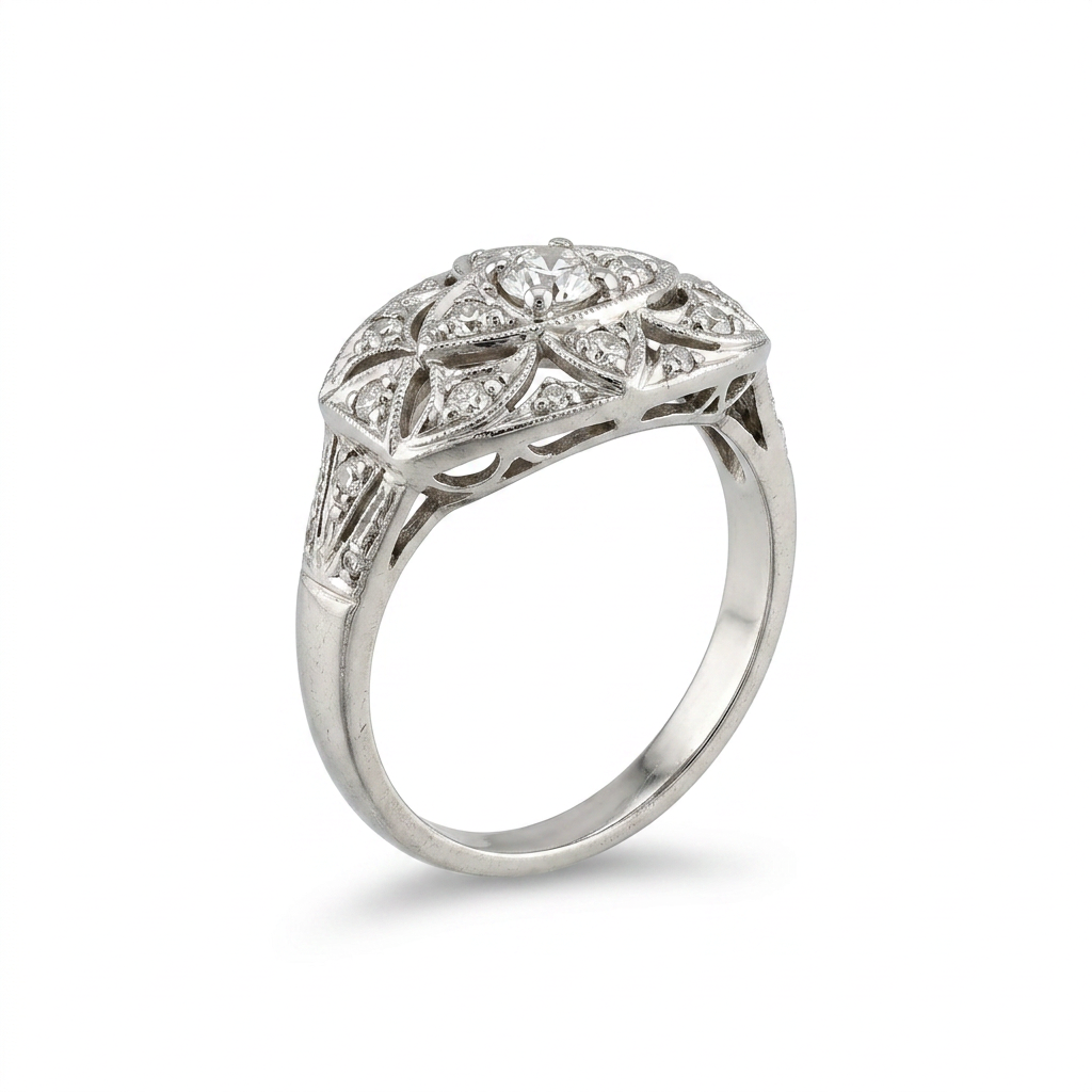 Estate 14K White Gold Vintage "Art Deco" Diamond Ring