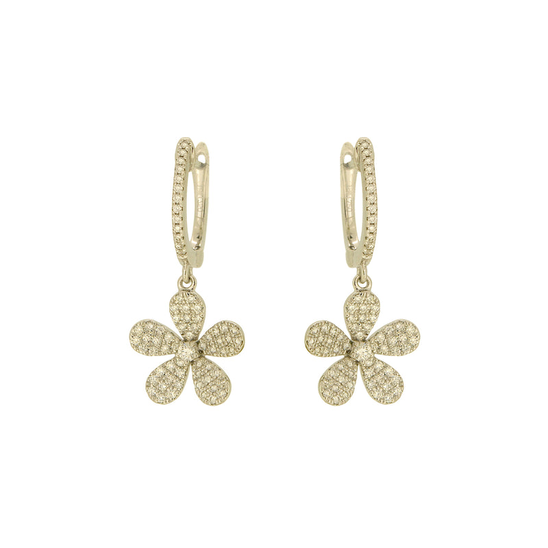 Yellow Gold & Diamond Drop Flower Earrings