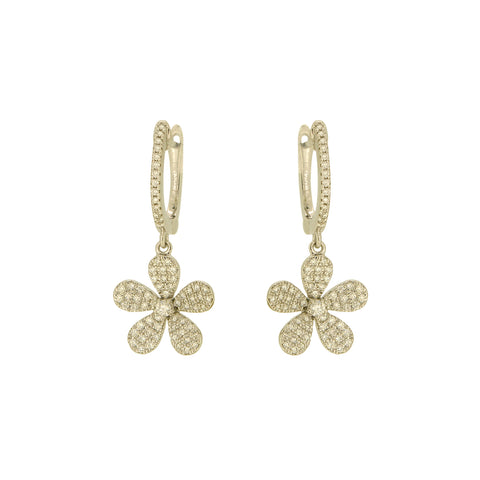 Yellow Gold & Diamond Drop Flower Earrings