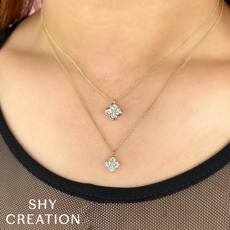 14K Yellow Gold 0.33ct Diamond Clover Necklace