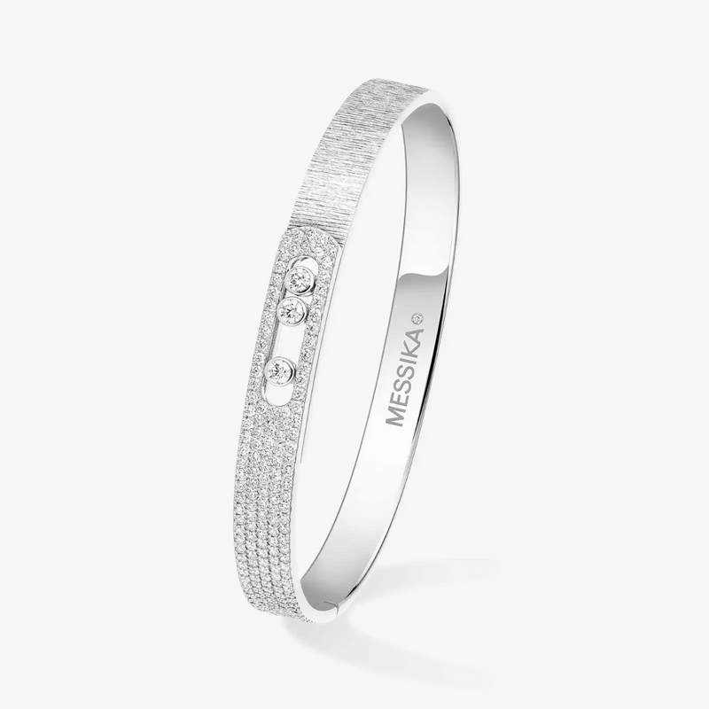 18K White Gold Diamond Move Noa Ciselé Semi-Pavé Bangle