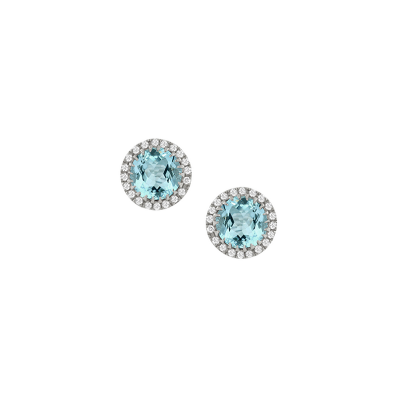 18K White Gold Diamond Studs with Sky Blue Topaz