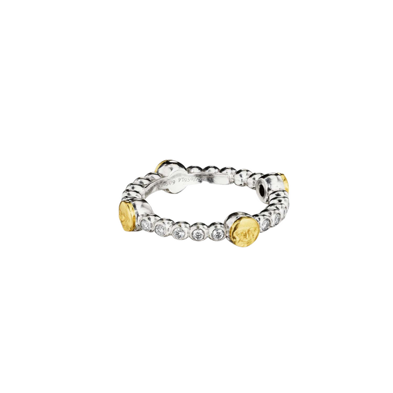 Tiny Moonface 18K Yellow Gold & Platinum Diamond Bead Ring