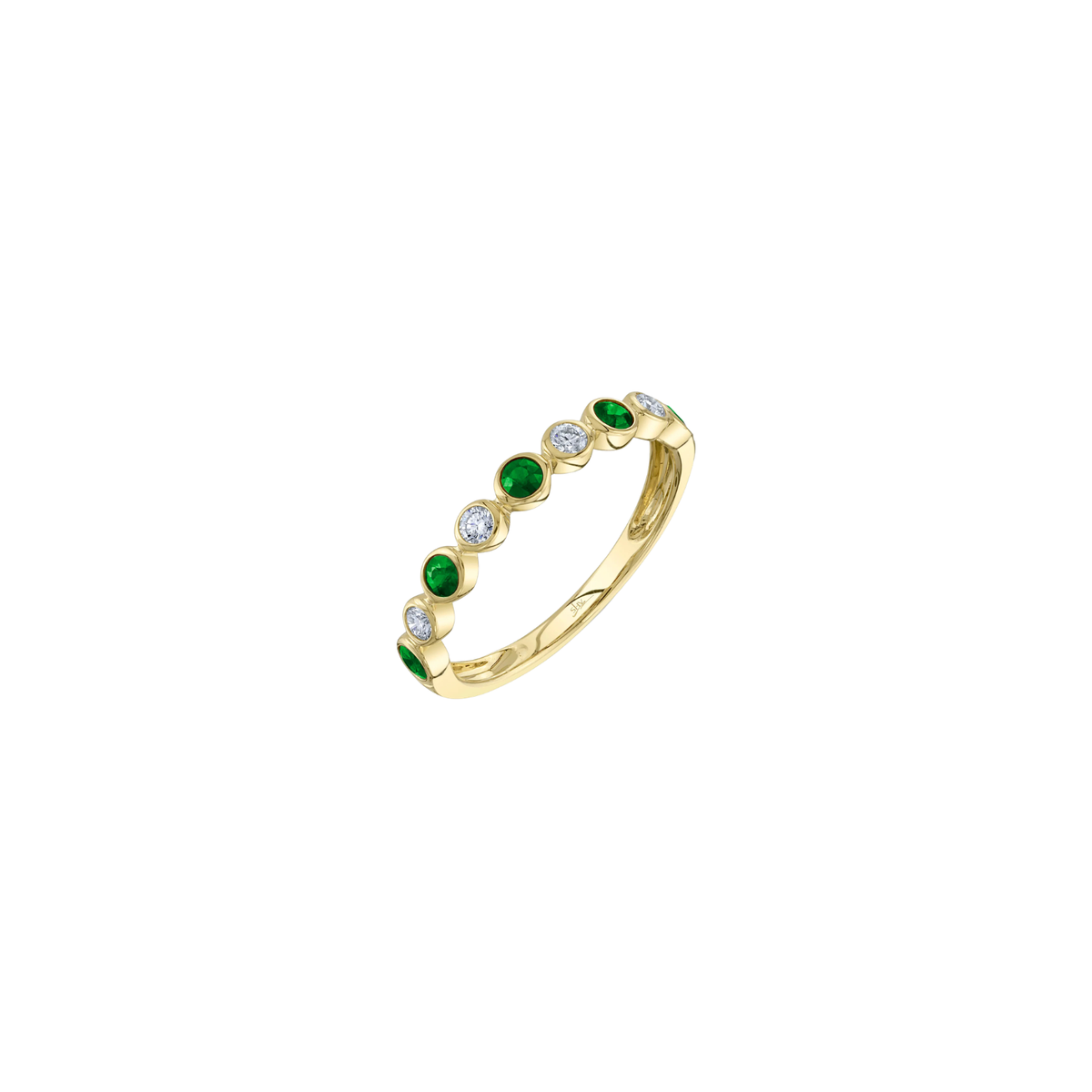 14K Yellow Gold, Diamond, & Emerald Bezel Set Ring