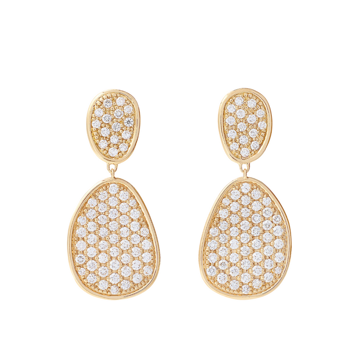 Marco Bicego Jewelry - Lunaria 18K Yellow Gold Small Double Drop Pavé Diamond Earrings | Manfredi Jewels