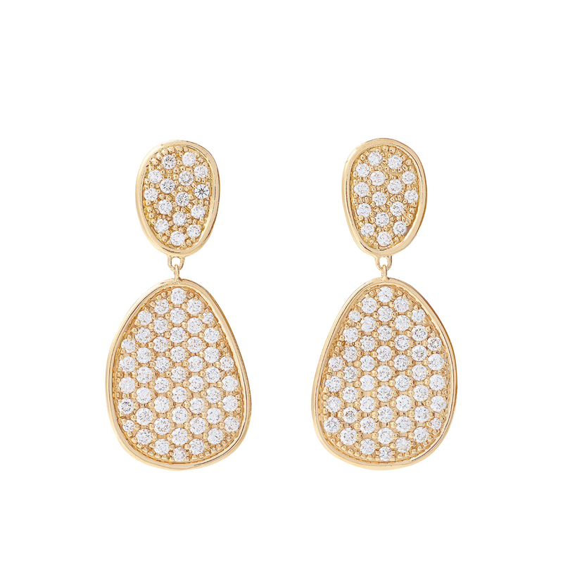 Lunaria 18K Yellow Gold Small Double Drop Pavé Diamond Earrings