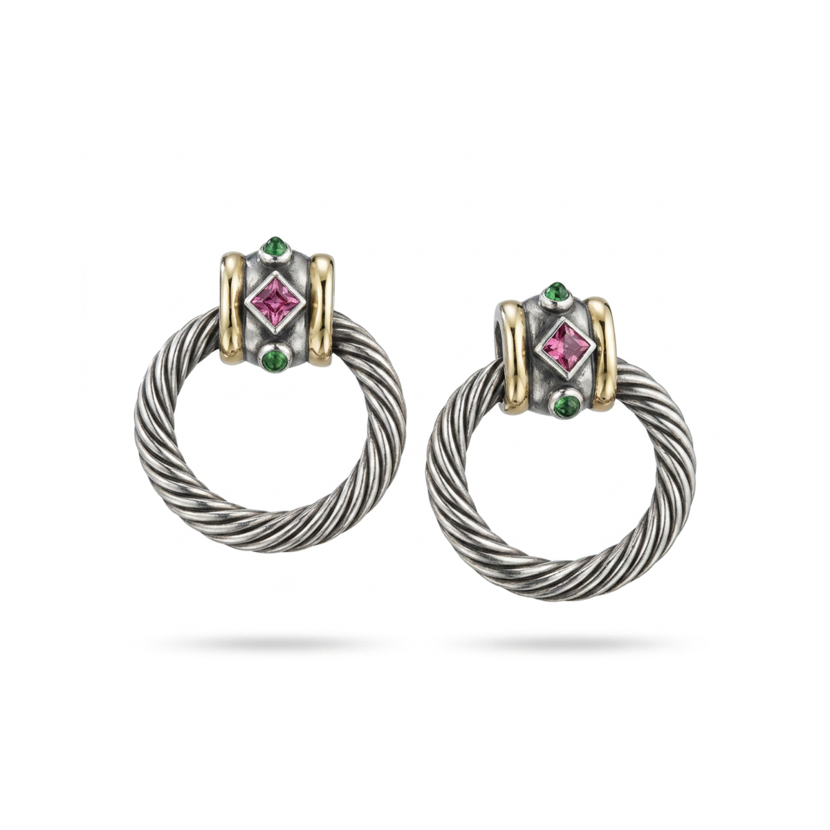 Pre-Owned David Yurman Jewelry - Estate David Yurman 14K Yellow Gold & Sterling Silver Renaissance Doorknocker Earrings | Manfredi Jewels