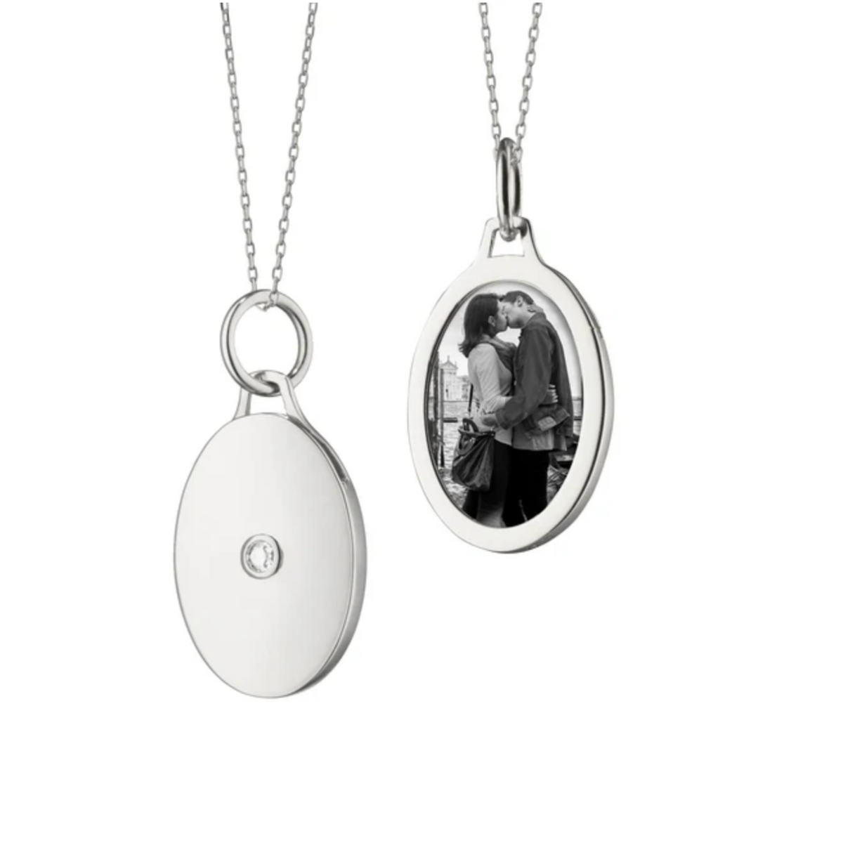 Monica Rich Kosann - Sterling Silver Oval Half Locket with Sapphire | Manfredi Jewels
