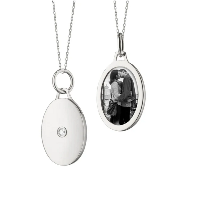 Sterling Silver Oval Half Locket with Sapphire