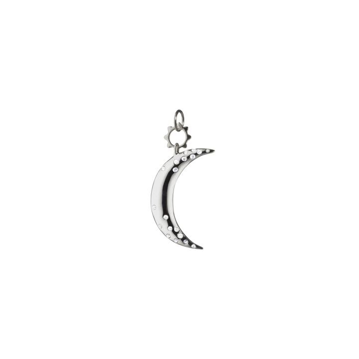 Sterling Silver Small Crescent Moon Charm with White Sapphires