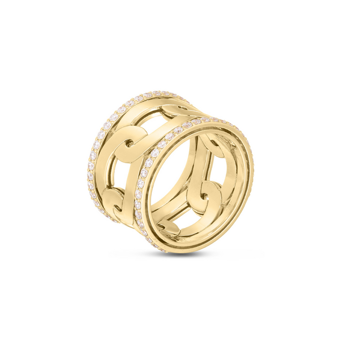 Roberto Coin Jewelry - Navarra 18K Yellow Gold Wide Band Diamond Ring | Manfredi Jewels