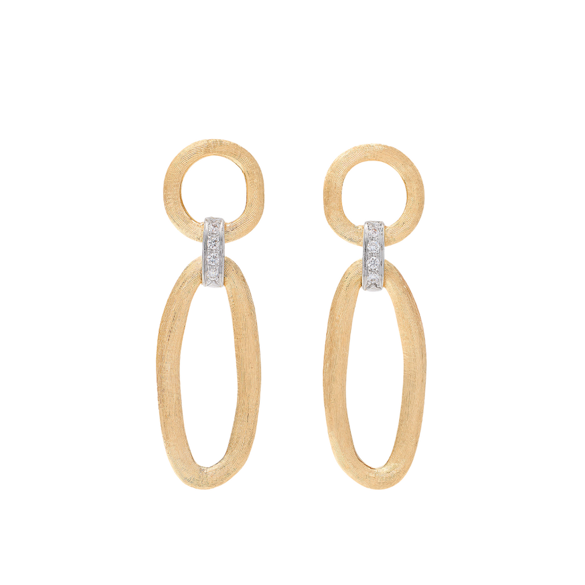 Marco Bicego Jewelry - Jaipur 18K Yellow & White Gold Mixed Link Diamond Drop Earrings | Manfredi Jewels