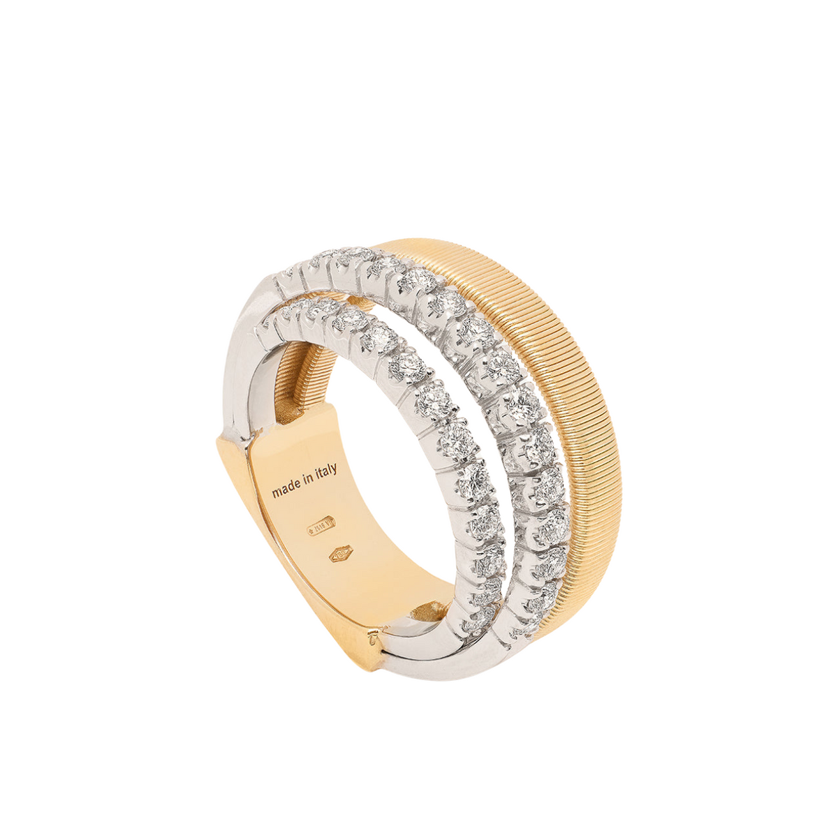 Marco Bicego Jewelry - Masai 18K Yellow Gold 4-Strand Coil 2 Pavé Diamond Bands Ring | Manfredi Jewels